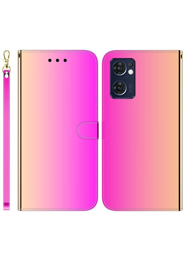 HuHa - Case Cover For OPPO Reno7 5G Taiwan Version / Find X5 Lite Imitated Mirror Surface Horizontal Flip Leather Phone Case Gradient Color - Image 1