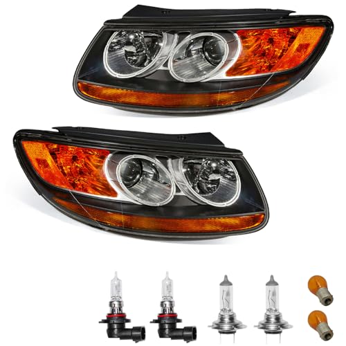 TODO Headlights Assembly Compatible with Hyundai Santa Fe 2007 2008 2009, Headlights Assembly w/Bulbs Driver and Passenger Side (LH&RH) Headlamps Replacement Santa Fe 07-09 - Image 1