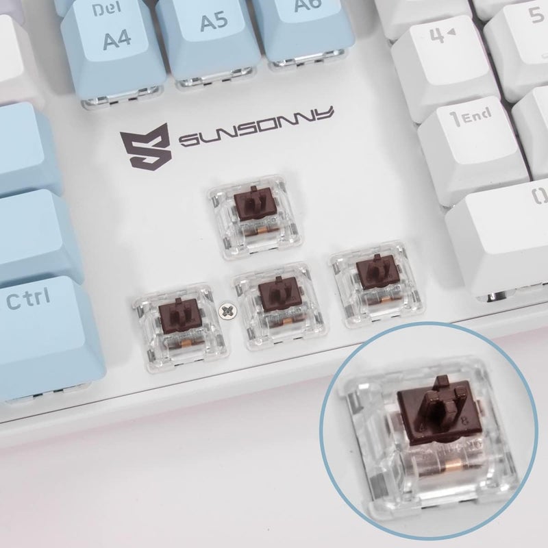 Merdia Mechanical Keyboard Gaming Keyboard with Brown Switch Wired Ice Blue Backlit Keyboard Full Size 104 Keys US Layout(Blue & White) - Image 3