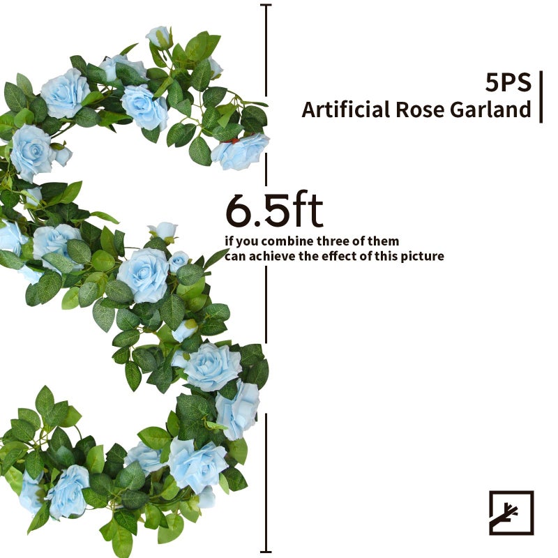 ZIFTY 5Pcs 32.5FT Blue Flower Garland Fake Flower Vines Faux Artificial Floral Garland Hanging Rose Ivy for Wedding Decortions Arch Garden Ceremony Background Outdoor Wall Decor - Image 2