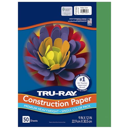 Tru-Ray Heavyweight Construction Paper, Holiday Green, 9" x 12", 50 Sheets - Image 1