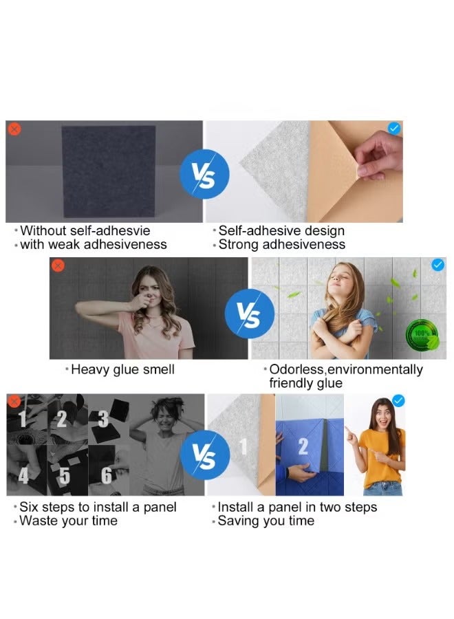 XiuWoo 12 Pack Acoustic Wall Panels with Self-Adhesive,12X12 X0.4 inch/30X30X1cm Sound Proof Foam Panels, Decorative Soundproof Wall Panels, Sound Proof Absorbing Tiles for Home Offices, Silver Gray - Image 3