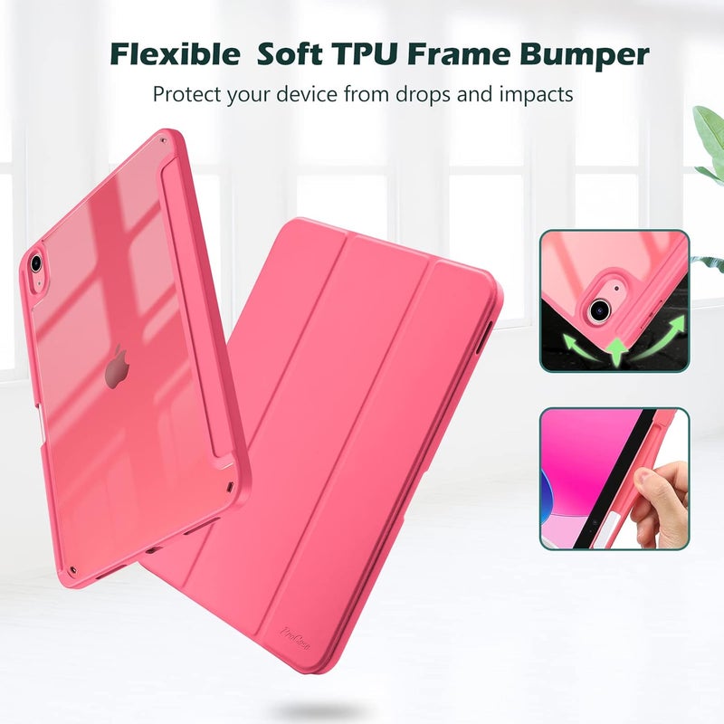 Procases For Ipad A16 11Th Generation 11 Inch 2025/10Th Generation 10.9 Inch 2022 Case With Pencil Holder, Hybrid Ipad 11 10 Case With Clear Back, Supports Auto Wake/Sleep -Pink - Image 3