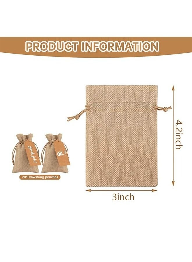 20 Pcs Drawstring Burlap Gift Storage Bags, Breathable Durable Double Layer Thickening Linen Storage Pouches, DIY Jewelry Candy Spice Craft Sachet Bulk Bags (Brown) - Image 2