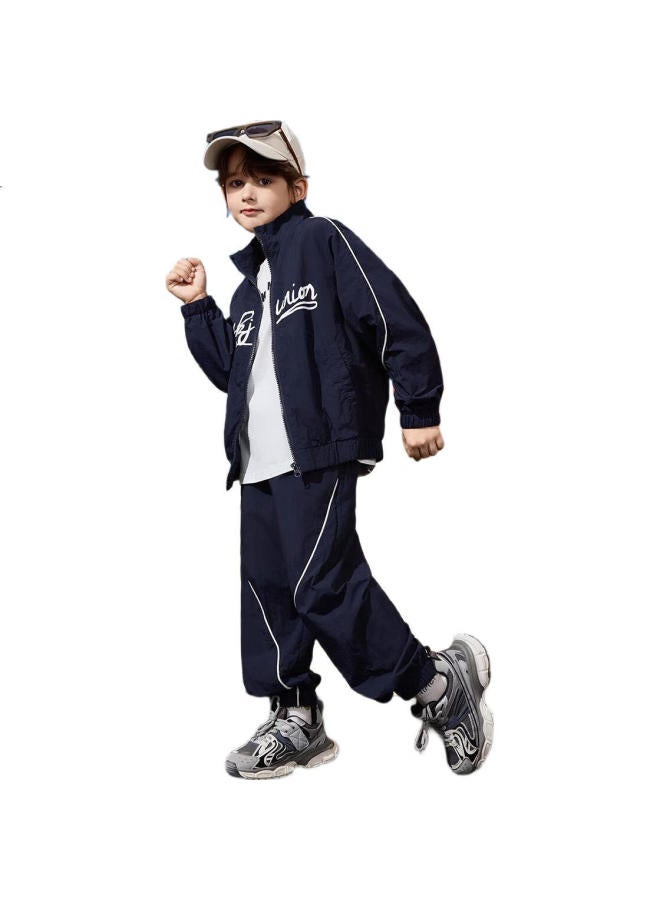 Ask Junior Sporty Boys' Spring Color Block Casual Jacket And Jogger Pants Set Children'S Outfit Navy Blue 130 - Image 3