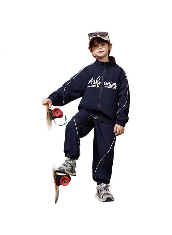 Ask Junior Sporty Boys' Spring Color Block Casual Jacket And Jogger Pants Set Children'S Outfit Navy Blue 130 - Image 2