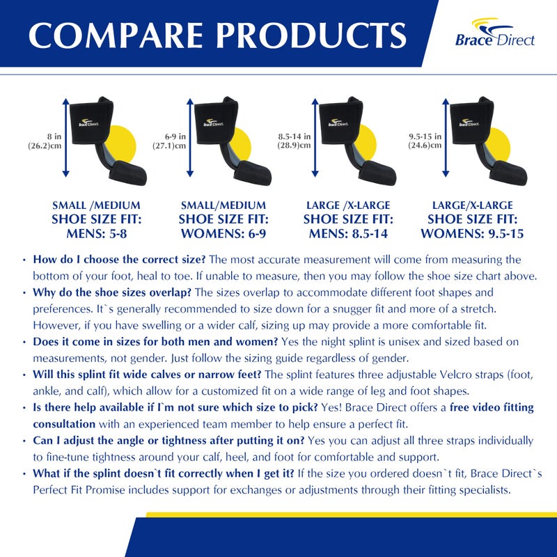Brace Direct Dorsal Night Splint â€“ Adjustable Sleeping Brace for Plantar Fasciitis, Achilles Tendonitis & Drop Foot, Heel & Arch Pain Relief, Size S-M (US Shoe Men 5-8 / Women 6-9) - Image 3