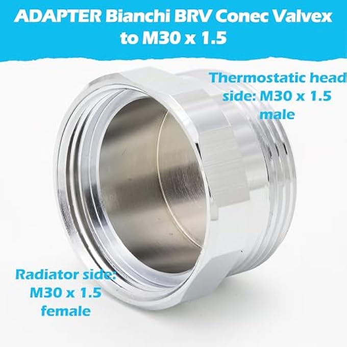 METAL ADAPTER COMPATIBLE WITH RADIATORS BIANCHI, BRV, CONEC, VALVEX M30 X1.5 (PROTOTYPE) TO M30 X 1.5 FOR THERMOSTAT/THERMOSTATIC HEAD M30X1.5 MALE - Image 3