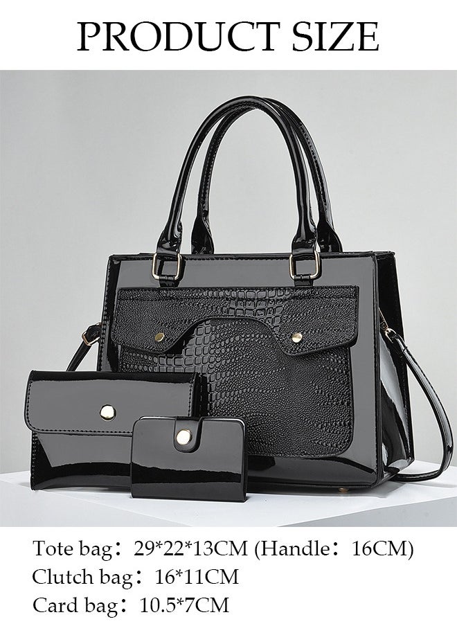 DUNISO 3PCS Women's Fashion Hand Bag Faux Leather Tote Purse and Wallet Set For Women Large Capacity Shoulder Satchel Bags Fashionable Travel Crossbody Bag For Ladies  - Image 4