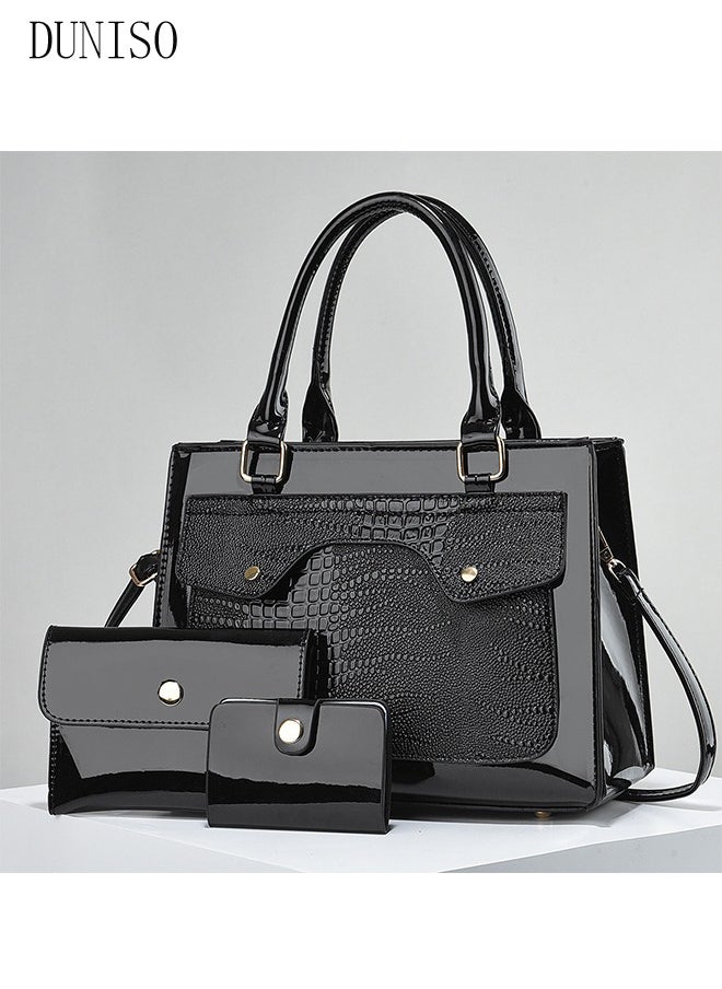 DUNISO 3PCS Women's Fashion Hand Bag Faux Leather Tote Purse and Wallet Set For Women Large Capacity Shoulder Satchel Bags Fashionable Travel Crossbody Bag For Ladies  - Image 2