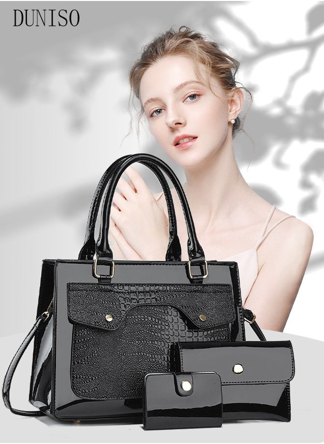 DUNISO 3PCS Women's Fashion Hand Bag Faux Leather Tote Purse and Wallet Set For Women Large Capacity Shoulder Satchel Bags Fashionable Travel Crossbody Bag For Ladies  - Image 1