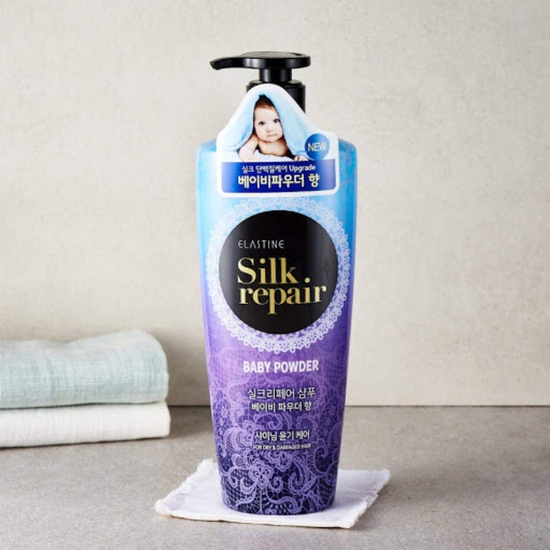 Elastine Silk Repair Shampoo Baby Powder Scent x 2 Pack (550ml 18.6 Fl.oz/each) - Image 2