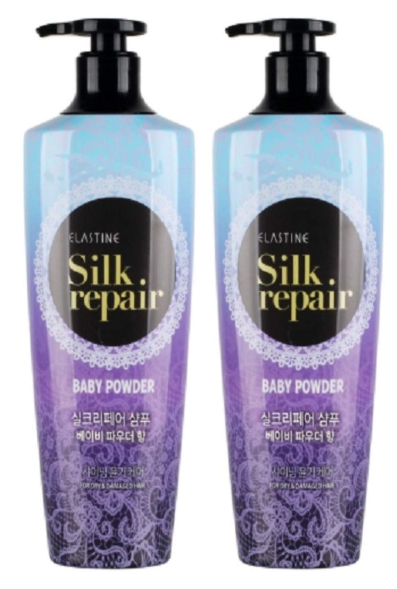 Elastine Silk Repair Shampoo Baby Powder Scent x 2 Pack (550ml 18.6 Fl.oz/each) - Image 1