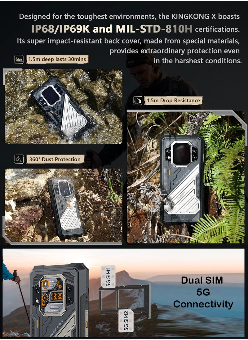 Cubot - KingKong X 5G Rugged Smartphone | Android 14 | 16GB RAM + 256GB ROM | 6.58" FHD+ IPS Display | Dual SIM | 100MP + 32MP Camera | 10200mAh Battery | NFC, OTG, Fingerprint | Black - Image 1