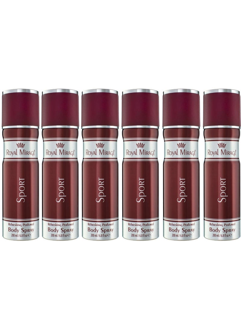 ROYAL MIRAGE Sport Refreshing Perfumed Body Spray 200ml (Pack of 6) - Image 1