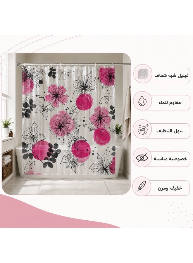 ستارة حمام وشاور منقوشة بتصميم أزهار وأوراق، سهلة التنظيف وخفيفة ومرنة، 180×180 سم - اشكال متعددة - Image 4