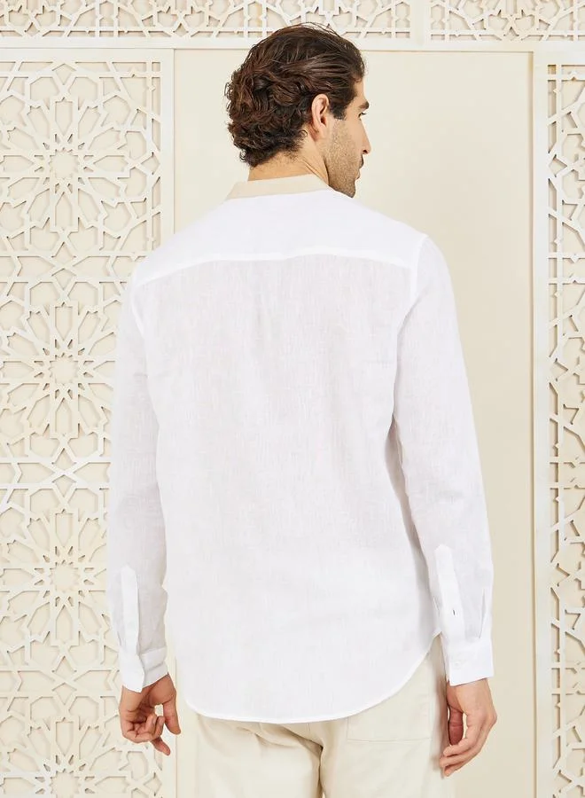 ستايلي Premium Cotton Slub Contrast Mandarin Collar Regular Fit Shirt