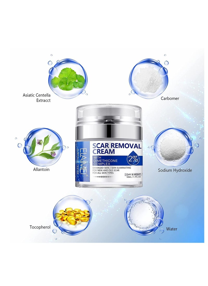 Elaimei - Scar And Stretch Mark Removal Cream For With Dimethicone Complex Added 100% Retinol Free Scar From Damaged Skin & New + Old Scar Removal Treatment Natural Skin Repairing Factors Unisex (50ml) - Image 1