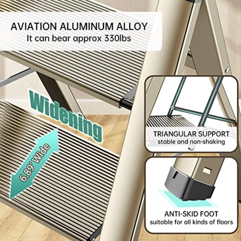 2 Step Ladder for Home and Kitchen Use: Aluminum Folding Step Stool with Anti-Slip Wide Pedal, Lightweight Portable Space-Saving Design - Image 5