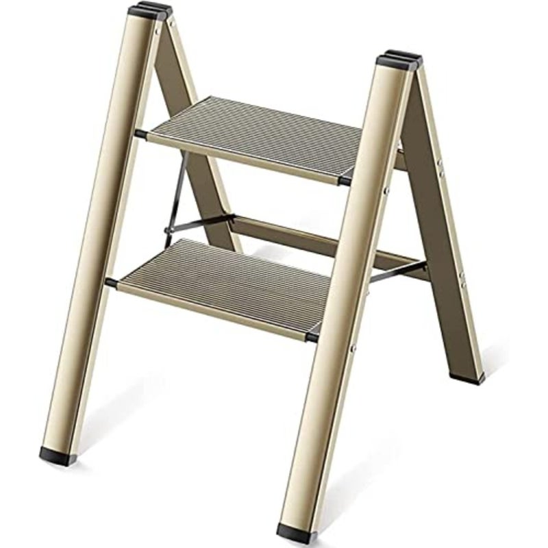 2 Step Ladder for Home and Kitchen Use: Aluminum Folding Step Stool with Anti-Slip Wide Pedal, Lightweight Portable Space-Saving Design - Image 1