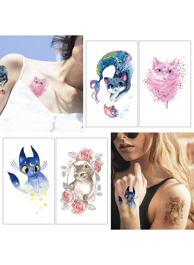 Father.son 12 Sheets Watercolor Cat Temporary Tattoos for Girls Kids, Cute Kitty Waterproof Fake Tattoos Body Art Sticker, Animal Birthday Supplies, Pet Lover Party Favors, Meow Arts and Crafts - Image 4