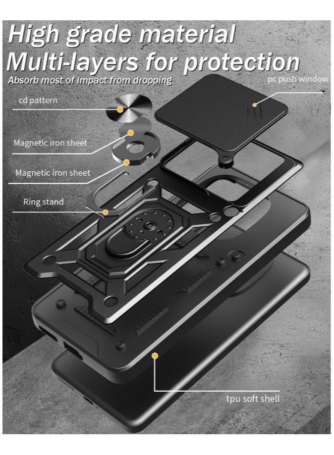 for Nothing Phone 2A 5G / 2A Plus 5G Case Cover, Slide Camera Lens Cover, Magnetic Ring Holder Kickstand Protective Phone Case for Nothing Phone 2A 5G / 2A Plus 5G, Black - Image 3