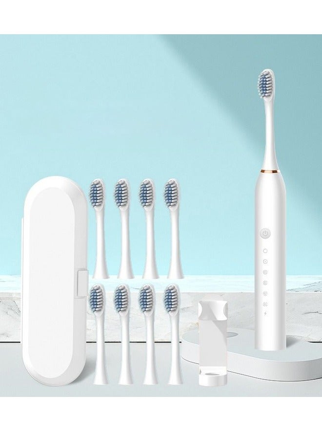 فرشاة أسنان قابلة لإعادة الشحن عبر USB، فرشاة أسنان كهربائية، مقبض كهربائي واحد، 8 رؤوس فرشاة بديلة، دورة حياة مدتها عام واحد