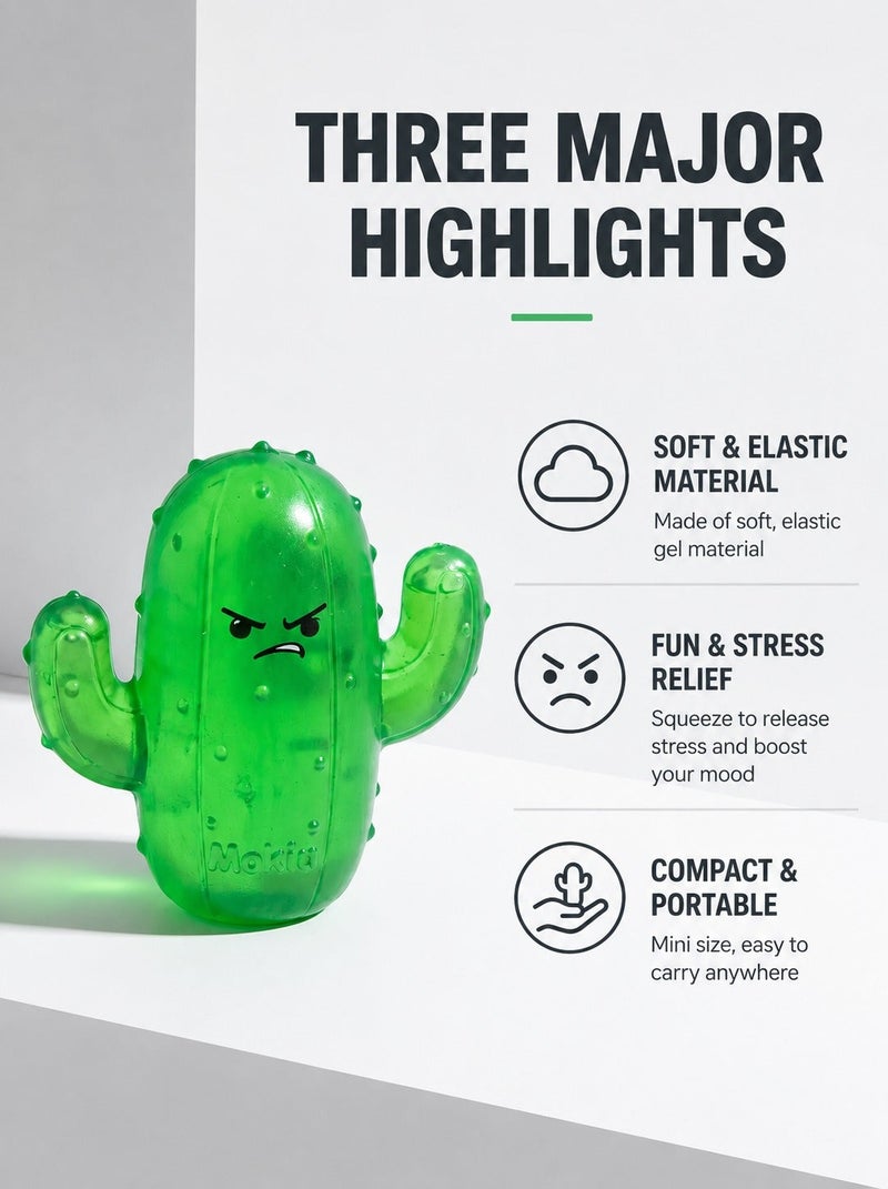 O2. لعبة سكويشي Mokilu Angry Cactus باللون الأخضر، لعبة ضغط على شكل صبّار غاضب، لعبة فيدجت ناعمة من Maltose Gel لتخفيف التوتر والهدايا للأطفال من عمر 3 سنوات - Image 3