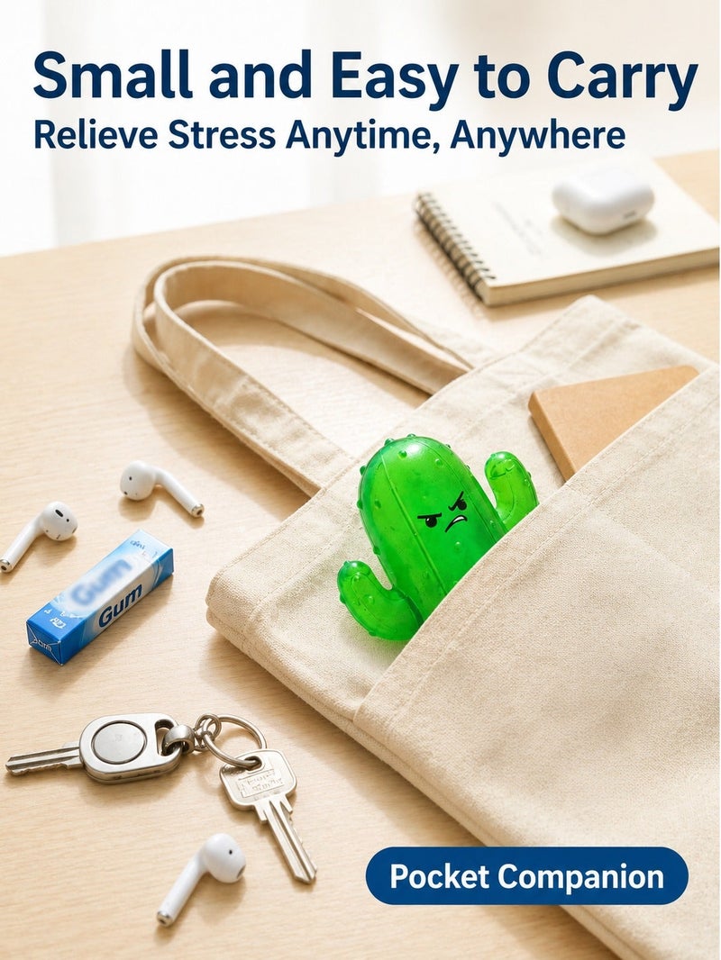 O2. لعبة سكويشي Mokilu Angry Cactus باللون الأخضر، لعبة ضغط على شكل صبّار غاضب، لعبة فيدجت ناعمة من Maltose Gel لتخفيف التوتر والهدايا للأطفال من عمر 3 سنوات - Image 4