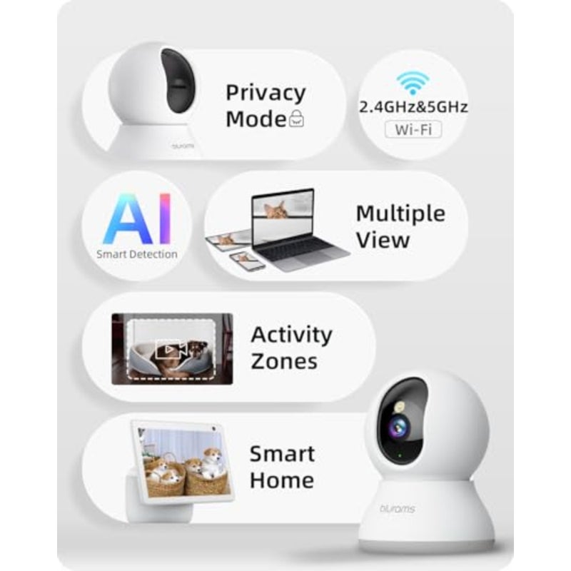 Security Camera 2K, Pet Indoor Camera 360 for Home Security w/Smart Motion Tracking, Phone App, Night Vision, Siren, 2-Way Audio, Works with Alexa Google Home - Image 2