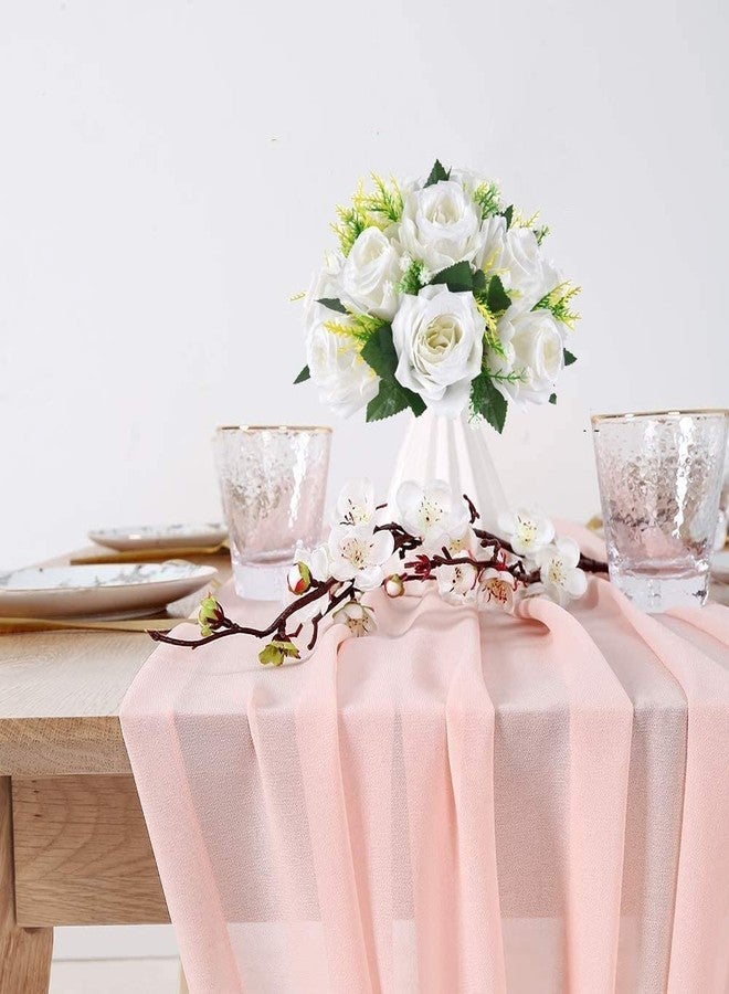 LoveCat Artificial Flower Centerpieces for Tables: 2pcs of Rose Flower Balls, Flower Kissing Balls, Fake 15-Head Plastic Flower Roses with Base for Birthday Party Christmas Home Wedding Decor (White) - Image 3