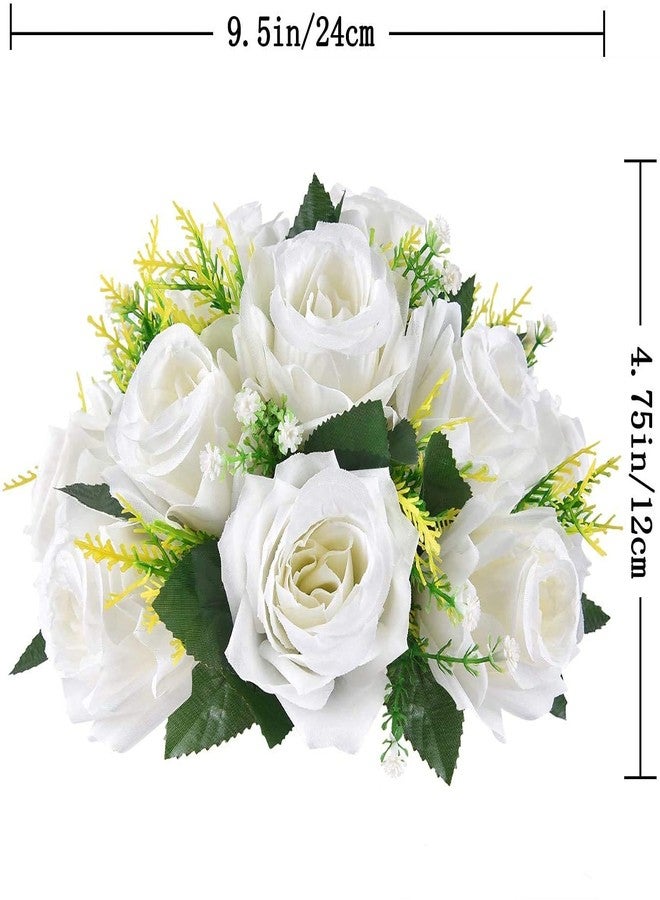 LoveCat Artificial Flower Centerpieces for Tables: 2pcs of Rose Flower Balls, Flower Kissing Balls, Fake 15-Head Plastic Flower Roses with Base for Birthday Party Christmas Home Wedding Decor (White) - Image 5