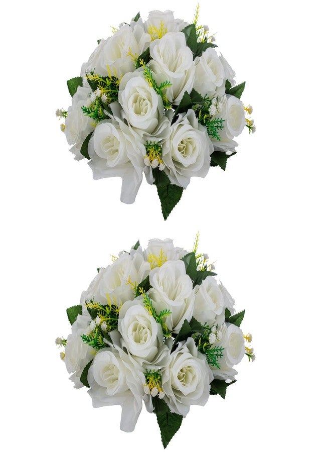LoveCat Artificial Flower Centerpieces for Tables: 2pcs of Rose Flower Balls, Flower Kissing Balls, Fake 15-Head Plastic Flower Roses with Base for Birthday Party Christmas Home Wedding Decor (White) - Image 1