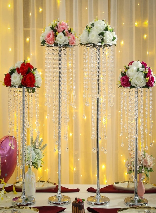 LoveCat Artificial Flower Centerpieces for Tables: 2pcs of Rose Flower Balls, Flower Kissing Balls, Fake 15-Head Plastic Flower Roses with Base for Birthday Party Christmas Home Wedding Decor (White) - Image 4