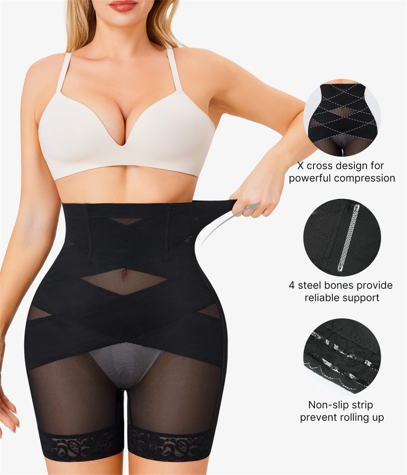 Nebility Shapewear Tummy Control Body Shaper High Waisted Butt Lifting Panties Shapewear Shorts Thigh Slimmer Black - Image 2