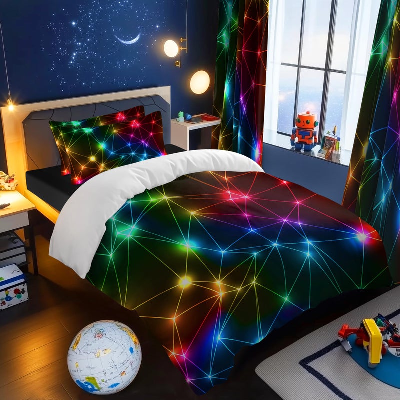 BlessLiving Single Duvet Cover Set Premium Brushed Microfiber Cosy Bedding for Boys Girls  Triangle Retro Neon Duvet Cover for Kids Teenage Bedroom Accessories
