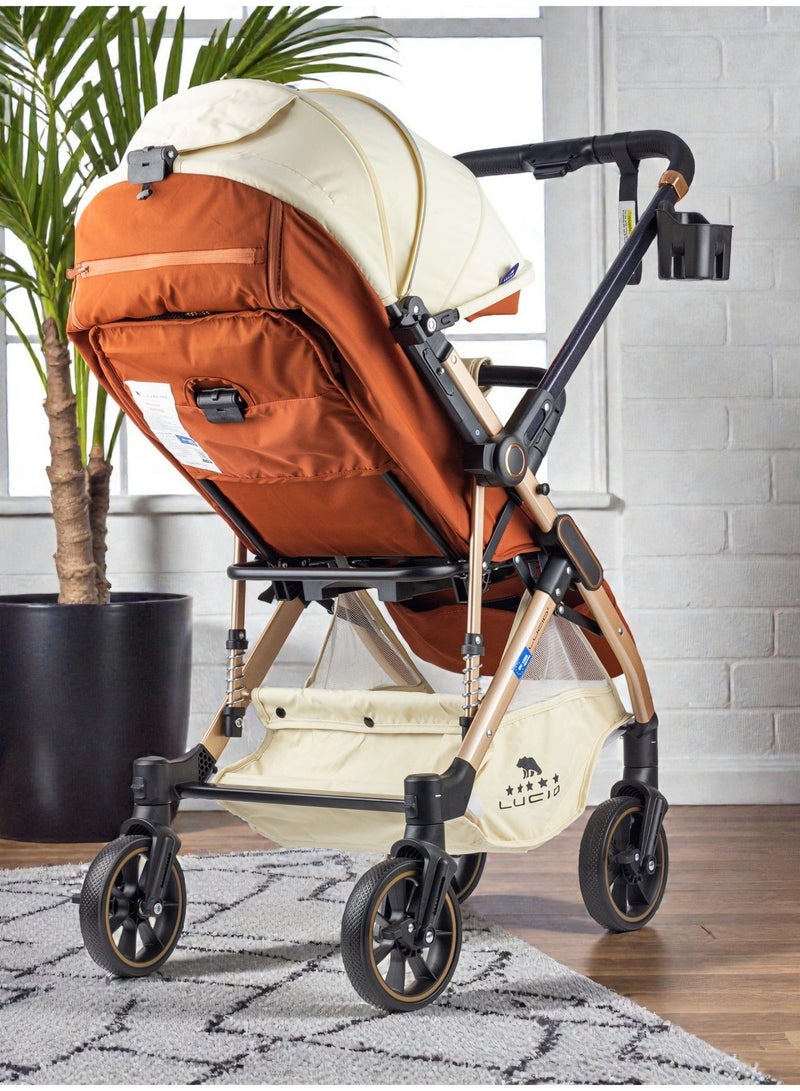 LUCID Luxurious baby stroller with handle and four 360-degree rotating wheels from Lucid, brown, model - Easy Go - Image 5