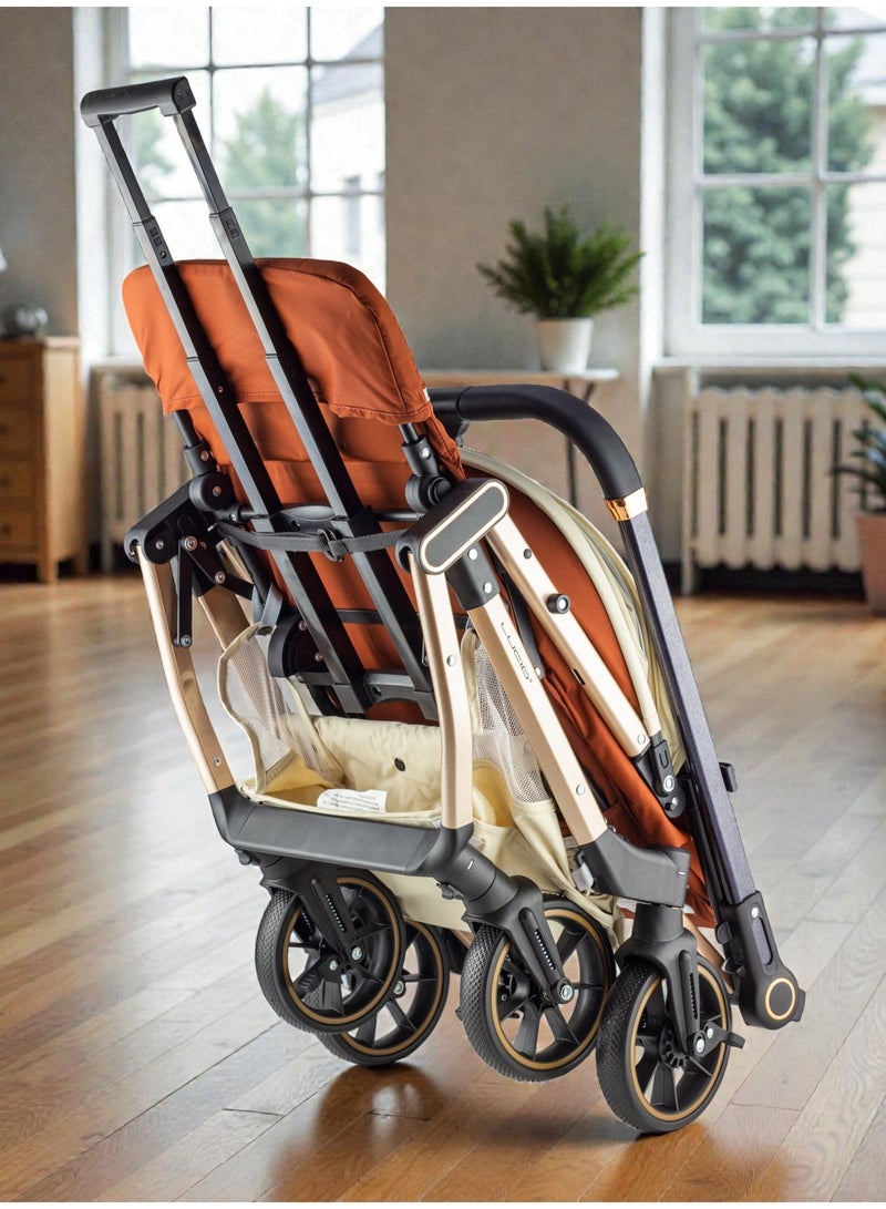 LUCID Luxurious baby stroller with handle and four 360-degree rotating wheels from Lucid, brown, model - Easy Go - Image 4