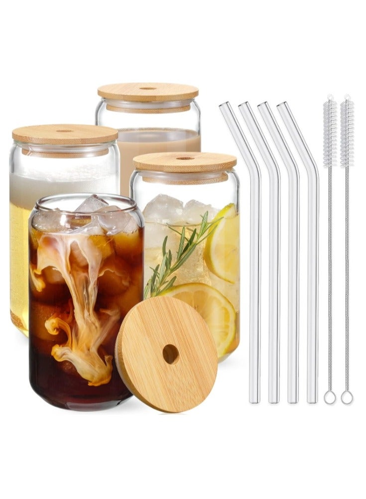 Glass cups Glasses with Bamboo Lids and Glass Straw 4pcs Set - Image 1
