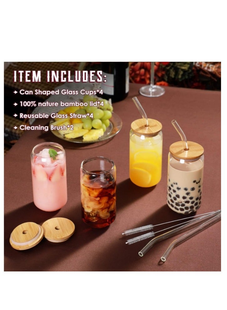 Glass cups Glasses with Bamboo Lids and Glass Straw 4pcs Set - Image 2