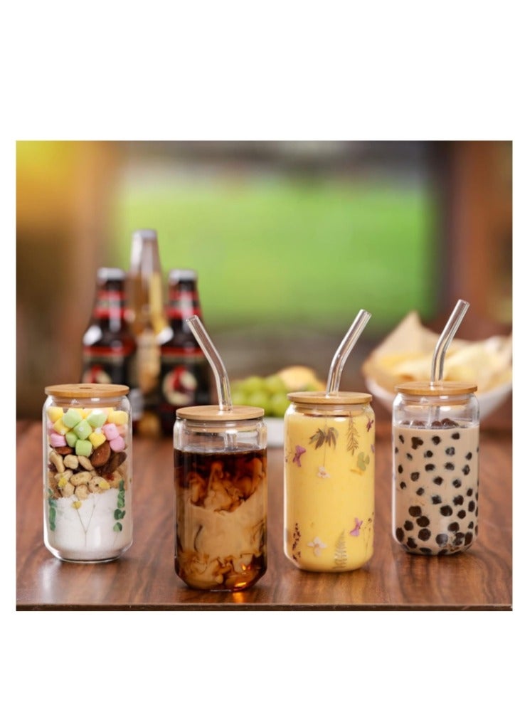 Glass cups Glasses with Bamboo Lids and Glass Straw 4pcs Set - Image 3