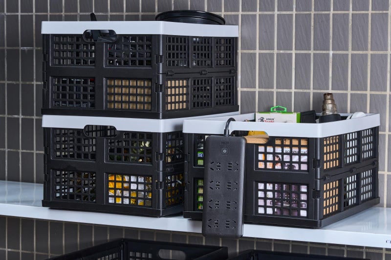 Aebeky 3-Pack Plastic Collapsible Storage Crates-30L,Foldable Plastic Crates for Storage (Black+Gray) - Image 5