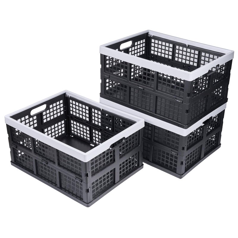 Aebeky 3-Pack Plastic Collapsible Storage Crates-30L,Foldable Plastic Crates for Storage (Black+Gray) - Image 1