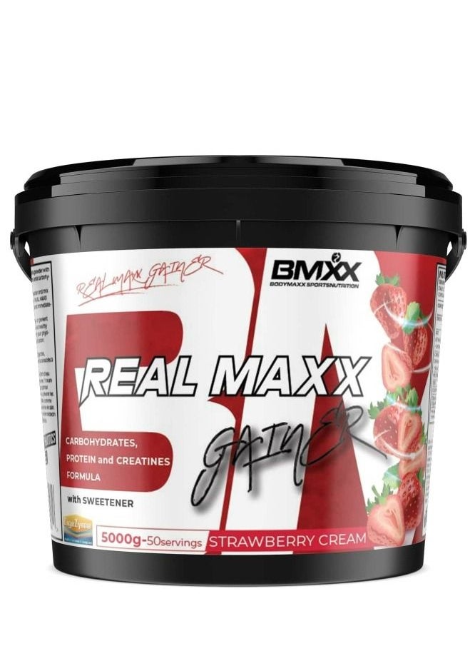 BODYMAXX SPORTSNUTRITION - REAL MAXX Gainer 50 Servings, Strawberry - Image 1