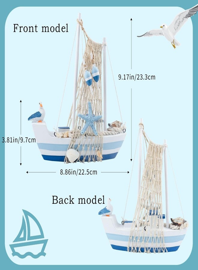 Meching Mini Sailboat Model Decoration 2 PCS Wooden Sailing Boat Home Decor Set Nautical Decoration Sailing Boat Ornaments Sailboat Models for Bedroom Office Bathroom Desktop Decoration(Navy Blue) - Image 2