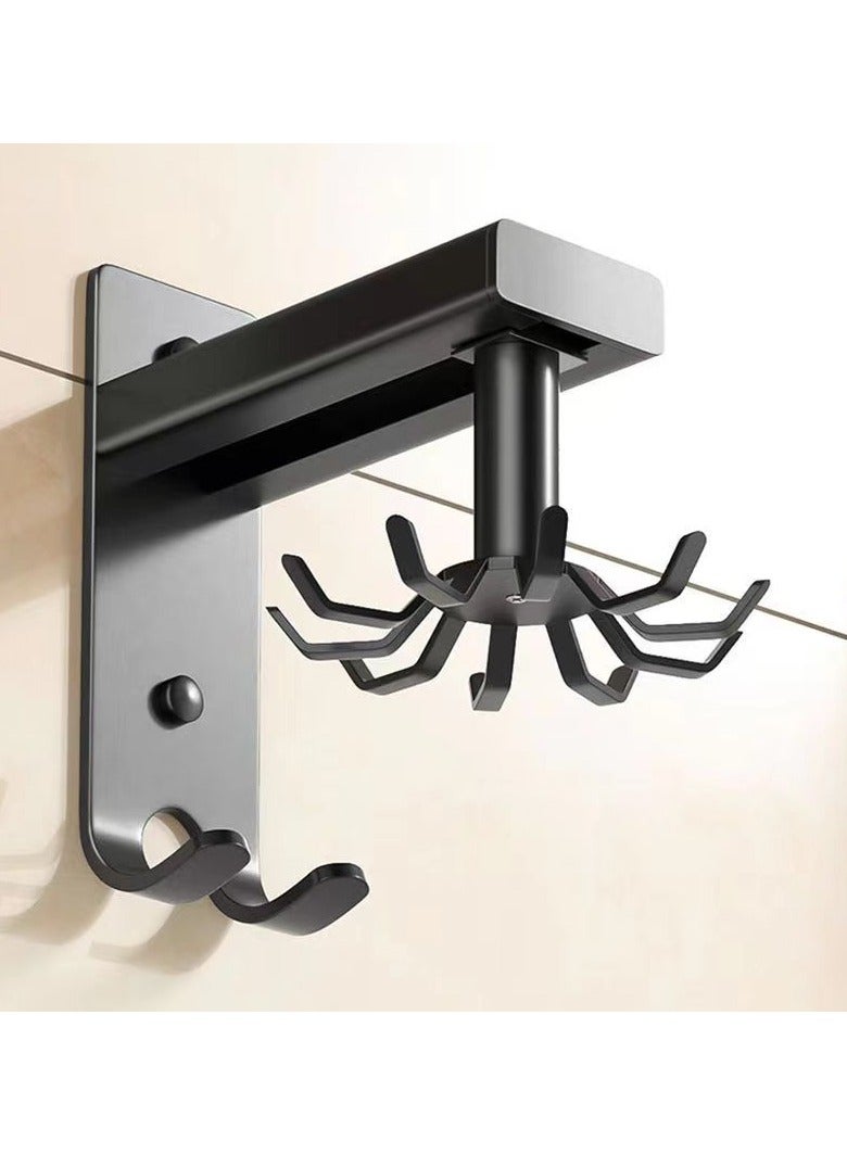 Kitchen utensils hooks under cabinets, 360 ° rotating non drilling adhesive tool hanging rack for tools/towels/knives (black)  - Image 1