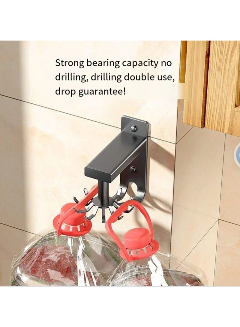 Kitchen utensils hooks under cabinets, 360 ° rotating non drilling adhesive tool hanging rack for tools/towels/knives (black)  - Image 2