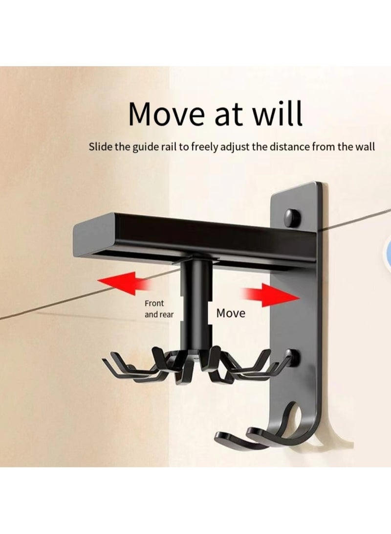 Kitchen utensils hooks under cabinets, 360 ° rotating non drilling adhesive tool hanging rack for tools/towels/knives (black)  - Image 3