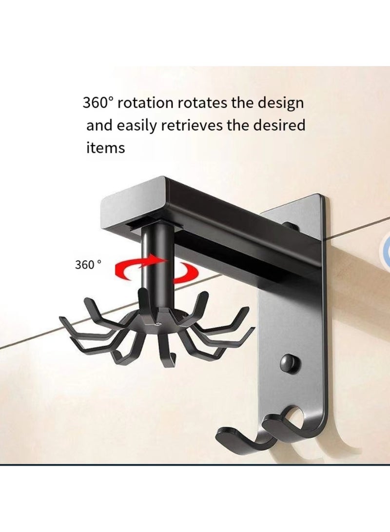 Kitchen utensils hooks under cabinets, 360 ° rotating non drilling adhesive tool hanging rack for tools/towels/knives (black)  - Image 4