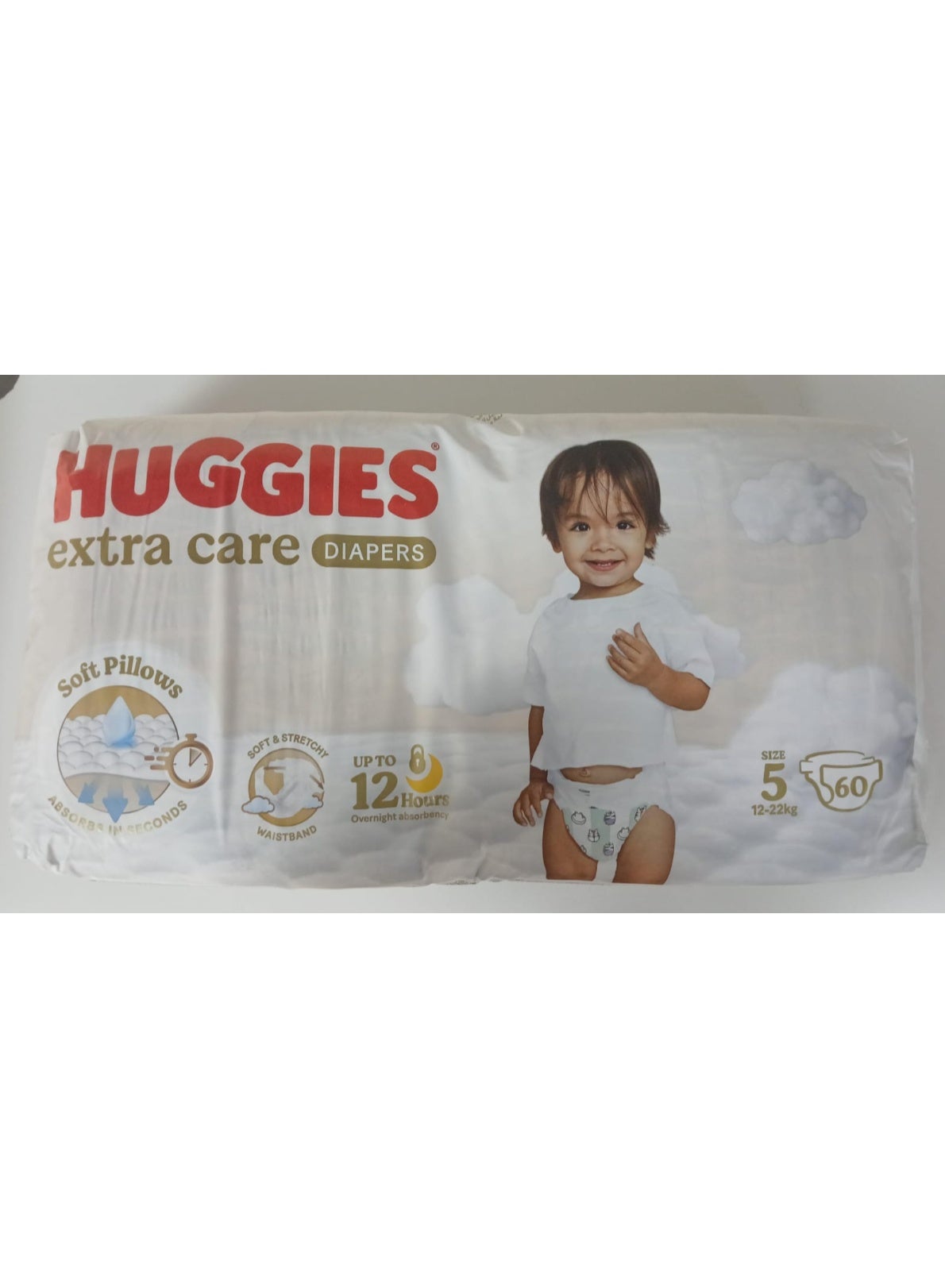 Huggies Extra Care Tape Stye Diapers, 60 Pieces Size 5, 12-22kg